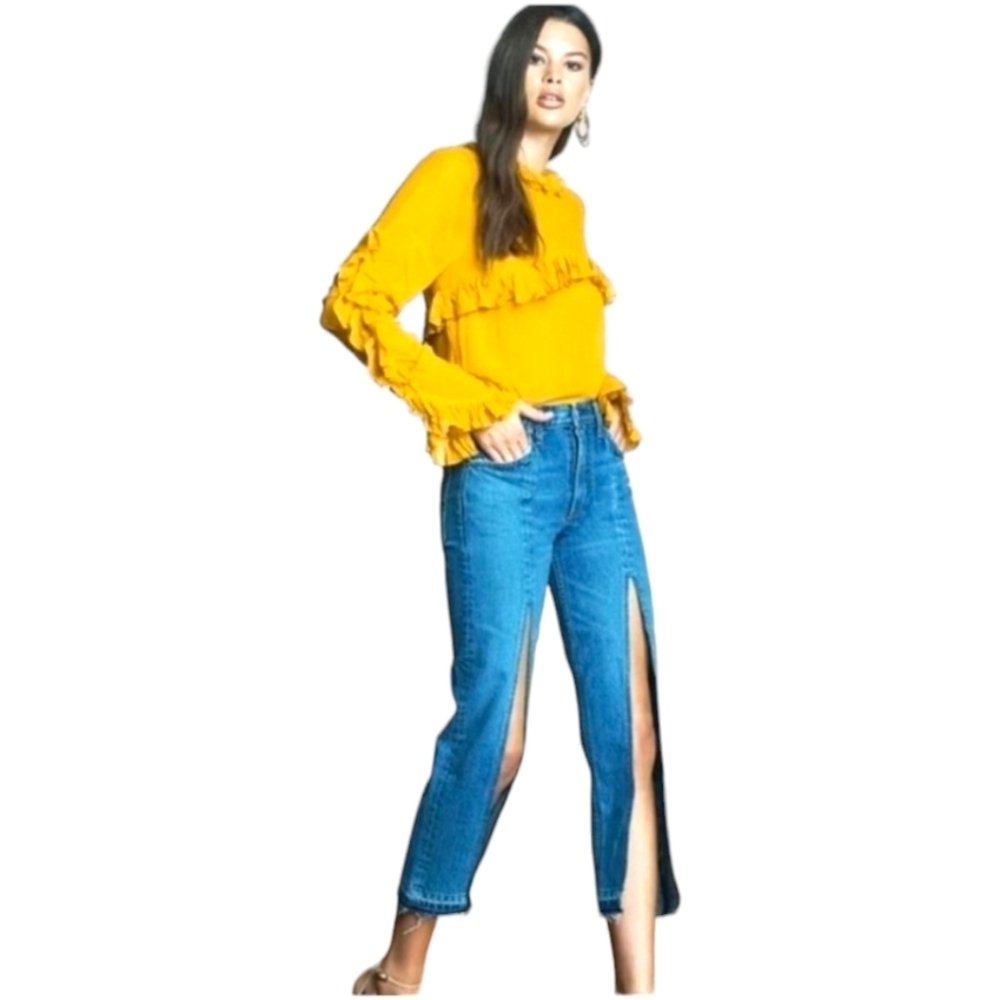 NWT BOYISH Quincy Split Jeans Women High Waist Straight Crop 'The Birds' Size 26